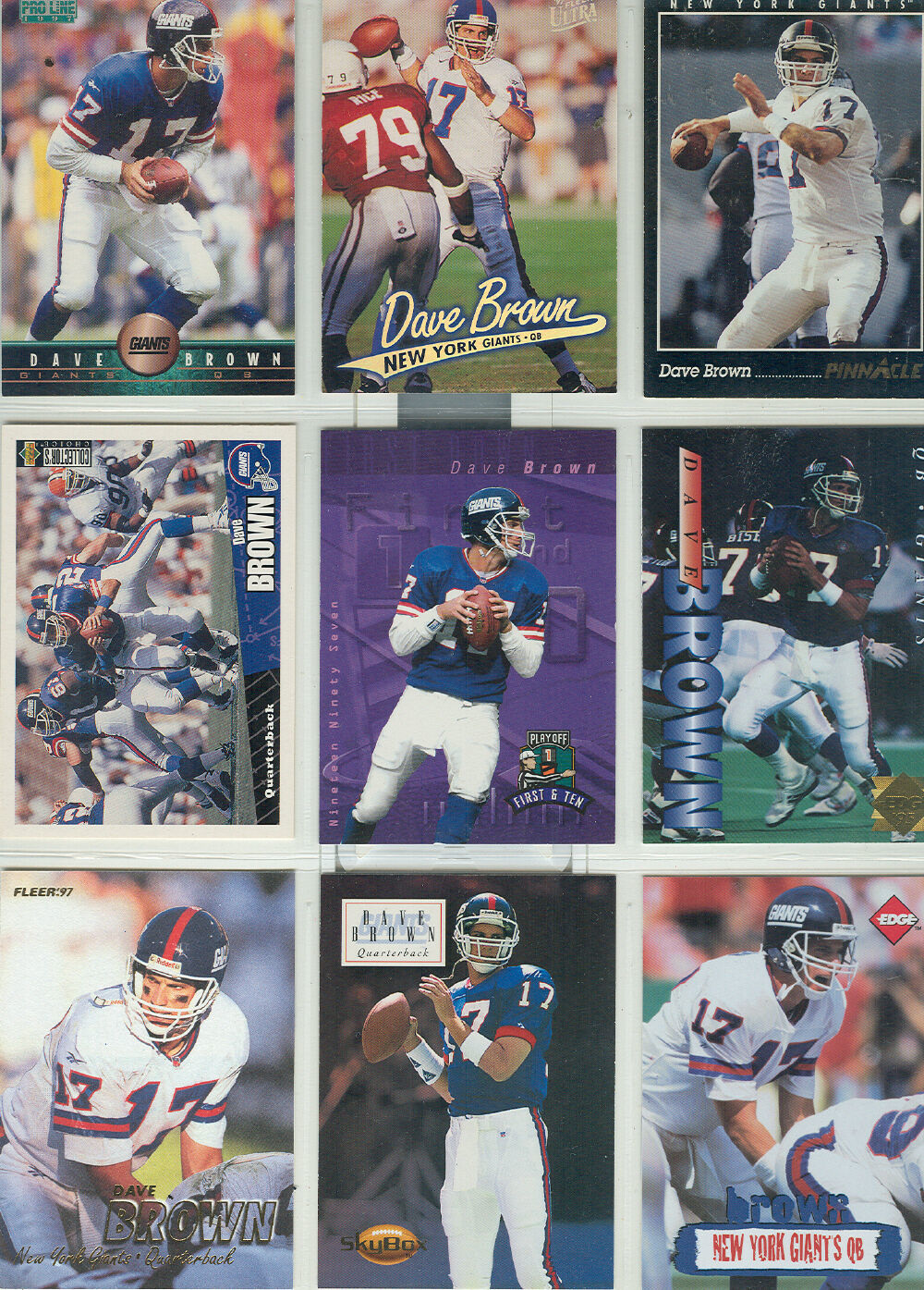 DAVE BROWN, NEW YORK GIANTS, 9 FOOTBALL CARDS  ! - $1.78
