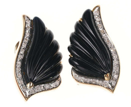 Retro 14k Diamond Black Jade clip-on earrings - $519.75