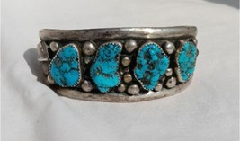 Native American Nugget Turquoise Raindrops Sterling Silver Bracelet Cuff - £368.49 GBP