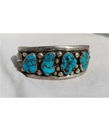 Native American Nugget Turquoise Raindrops Sterling Silver Bracelet Cuff - £367.42 GBP