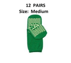 12 Pair Slipper Socks Green Non-Skid Hospital Slipper Adult Ankle High Socks - £22.58 GBP