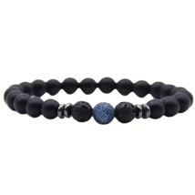 Black Frosted Stone Stretch Energy Healing Yoga Beaded Bracelet - New - £12.01 GBP