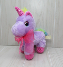 MTY International purple unicorn Plush Rainbow eyes mane tail pink bow feet horn - £7.75 GBP
