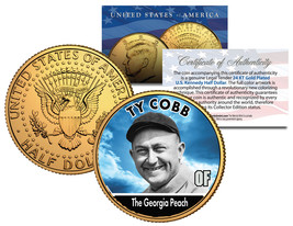 TY COBB ** Baseball Legends ** JFK Kennedy Half Dollar 24K Gold Plated U.S. Coin - £7.40 GBP
