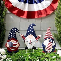 Patriotic Gnome Yard Stake Americana Outdoor Lawn Decoration Firework Heart Star - £23.94 GBP+