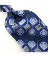 Alexander Julian Tie Checker Circles Poly Blue Gray Handmade Necktie I18... - £15.48 GBP
