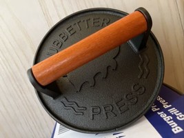 Ubbetter 7&quot; Diameter Grill Burger Bacon Meat Press Cast Iron W Wooden Ha... - £18.59 GBP