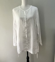 J Jill Love Linen Top Women&#39;s Size L White Tunic Shirt Long Sleeve Tie Bottom - £22.56 GBP