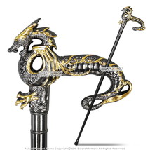 37&quot; Flying Golden Dragon Gentleman&#39;s Walking Stick w/ Metal Cane and Rub... - $22.75