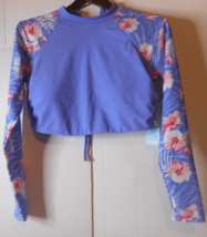 Women&#39;s L (12-14) Blue Laguna Cropped Swim Rash Guard Long Sleeve Swimsu... - $14.84