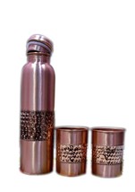 Premium Designer Pure Copper Water Bottle with Two Glasses 950 ml - £33.64 GBP