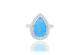 ADIRFINE 925 Sterling Silver Teardrop Opal Halo CZ Ring - £50.13 GBP