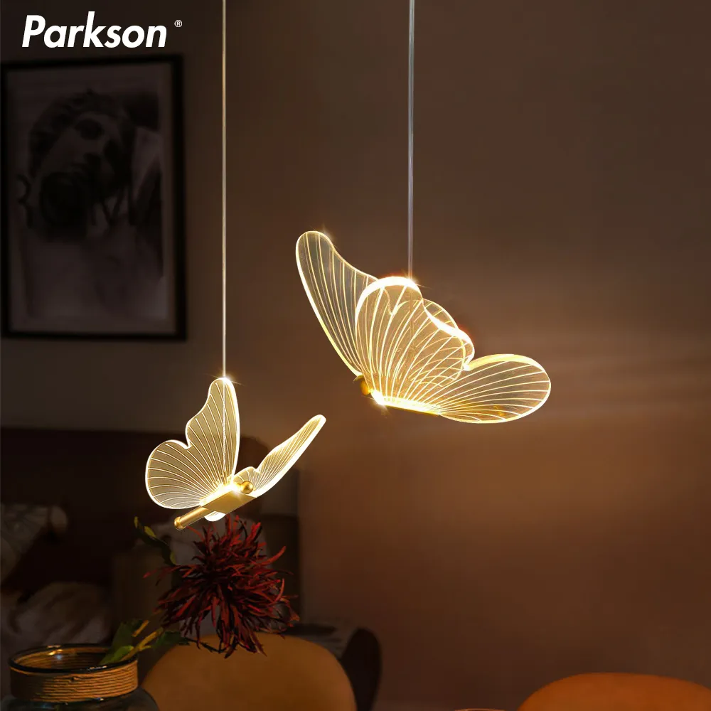 Butterfly Led Pendant Lights Nordic Golden Bedside Chandelier Lighting For - $22.95+