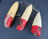 3 Vintage Wooden Fishing Lures South Bend OLD ESTATE SALE red eyes - £40.45 GBP