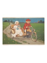 1912 Boy &amp; Girl Rickshaw Motorcycle Picnic Embossed Postcard Posted - £7.63 GBP