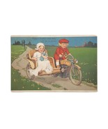 1912 Boy &amp; Girl Rickshaw Motorcycle Picnic Embossed Postcard Posted - £7.65 GBP