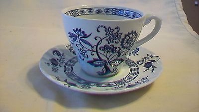 Primary image for J & G Meakin England Teacup & Saucer Ironstone Blue Nordic Flat Tea Coffee Cup