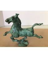 Vintage Han Dynasty Flying Horse of Gansu Statue Running Blue Green Bras... - $37.65 CAD