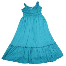 Charming Charlie Dress M Blue Long Fit Flare Sleeveless Pleated Knit Stretch - $15.72