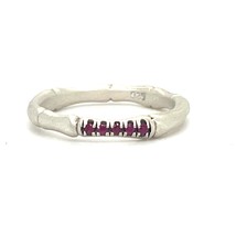 Sterling 18k White Vermeil Bamboo 3 mm Ring w/ Red Spinel Accents Sz 5.75 - $68.31
