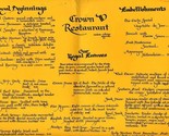 Crown Restaurant Dinner Menu Greeley Colorado 1979 - $17.80