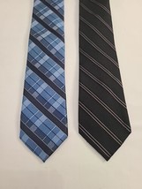 DKNY Designer Mens Tie 100% Silk  Blue Plaid Black Striped Lot Of 2 - $21.66