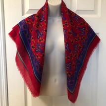 Vintage Baar Beards 100% Wool Paisley Women&#39;s Red Square Scarf Abstract ... - £19.06 GBP