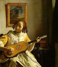 Art The Guitar Player by Johannes Vermeer Fine Giclee Print Canvas 20&quot; x 24 &quot; - $18.69