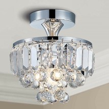 Semi Flush Mount Modern Light Fixture Crystal Chrome Contemporary Kitchen Metal - £46.07 GBP