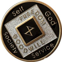 10 Year Black and Silver Glitter NA Medallion Official Narcotics Anonymous Chip - £30.53 GBP