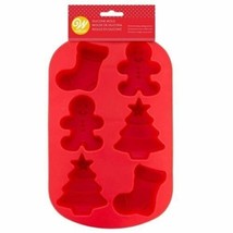 Wilton 6 cavity Stocking, Gingerbread Boy, Christmas Tree Silicone Mold Red - $13.58