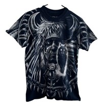 Vtg Native American Liquid Blue T-Shirt Medium 2008 Indian All Over Print AOP - £43.94 GBP