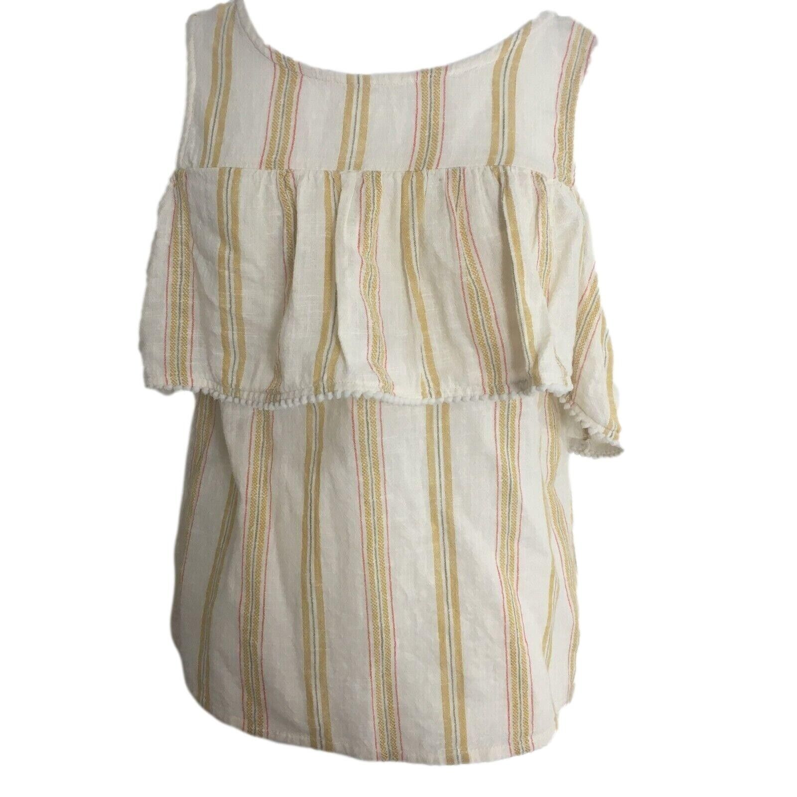 Primary image for Lauren Conrad Womens Shirt XS Red Gold Stripe Cotton Sleeveless Ruffle Top
