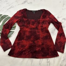 INC Womens Vintage Y2k Babydoll Peasant Top Size L Red Black Mesh Sleeve... - £22.54 GBP
