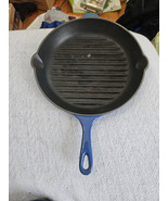 Le Creuset #26 Cast Iron Blue Enamel Round Grill Skillet Griddle Pan  - £31.40 GBP