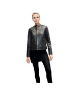 Cole Haan Women&#39;s Genuine Leather Jacket, Racer Design, Black, Spring Style - $239.04 CAD