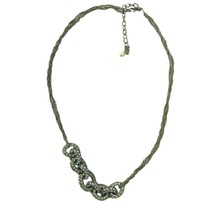 Monet Necklace Vintage Chainlink Adjustable Pave Silver Plate Crystal Rhinestone - £24.38 GBP