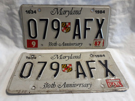 Vtg License Plate Maryland Vehicle Tag 079 AFX Exp 9-87 Black And White - £23.66 GBP