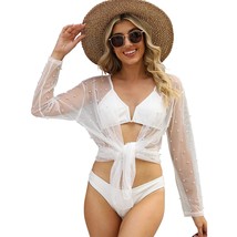Bathing Suit Cover Ups For Women Long Sleeve Pearls Sheer Mesh Beach Cover Ups S - £34.00 GBP