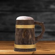 JAMSIBLE INDIA Handmade Real Oak Eco-friendly Rustic Look Wooden Beer Mu... - £29.46 GBP