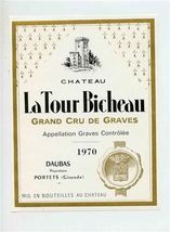 Chateau La Tour Bicheau Grand Cru De Graves 1970 Wine Label - $13.86