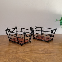 Two Small Wire Baskets with Removable Wicker Inserts - £9.59 GBP