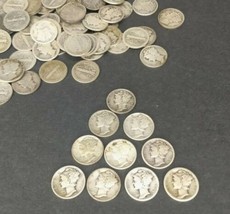 Lot of 10 US Silver Coins Mercury Dimes Random Mixed Dates 90% Silver Circulated - £25.62 GBP