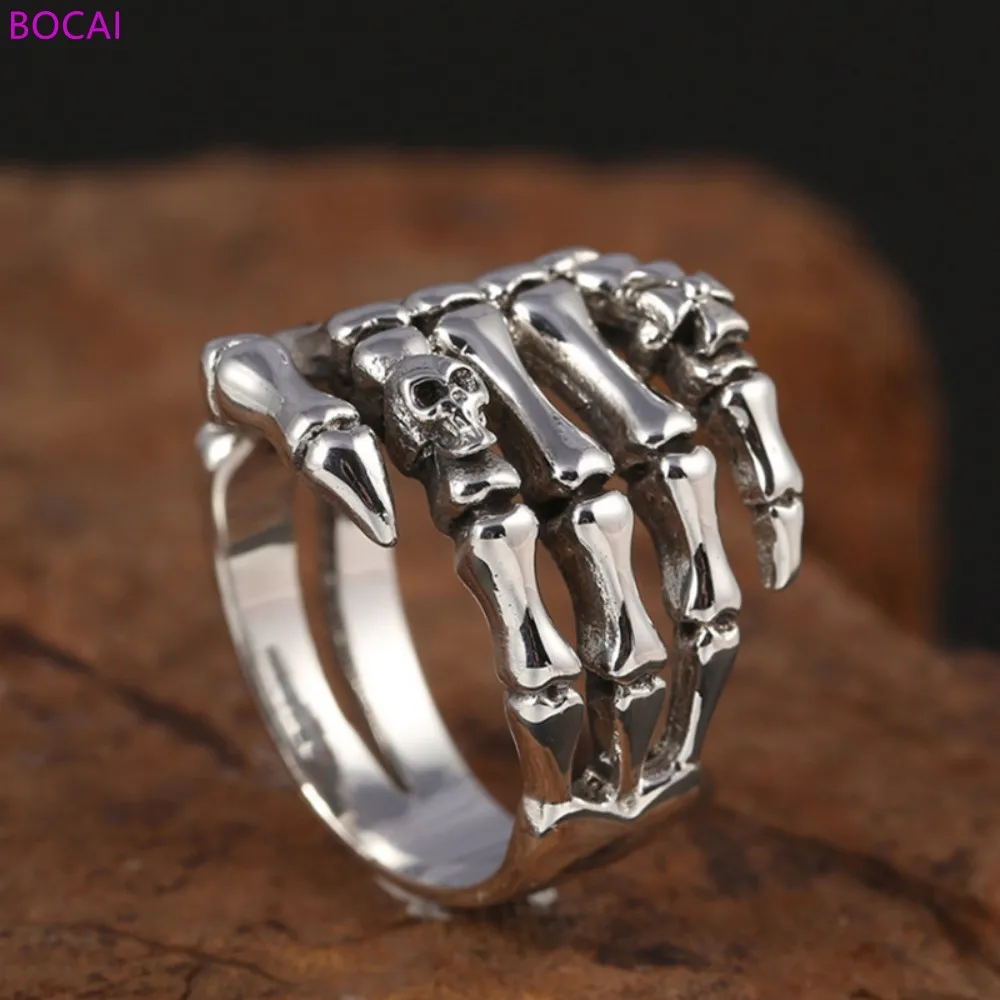 S925 Sterling Silver Charm Rings for Men New Fashion Retro Skull Shaped Claw Gho - £46.24 GBP
