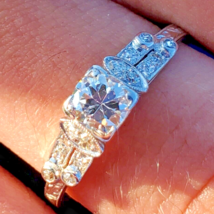 Earth mined Diamond Deco Engagement Ring RARE Antique Solid Platinum Solitaire - €4.368,43 EUR