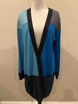 Akris Punto Wool Button Front Long Sleeve Wool Cardigan Sweater Color block M/L - £71.21 GBP