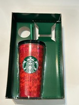 NEW Starbucks Mermaid Red Hearts 16oz Acrylic Cold Cup Tumbler Black Top &amp; Straw - £11.40 GBP