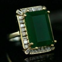 7Ct Emerald Cut Green Emerald Halo Women&#39;s Engagement Ring 14K Yellow Gold Over - £97.19 GBP