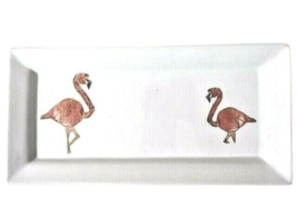 Cordon Bleu Pink Flamingo Serving Tray Platter White GoldTrim Ceramic Tropical - £15.20 GBP