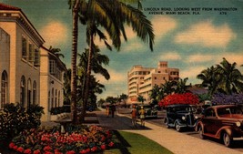 Linen POSTCARD-LINCOLN Rd. Looking West From Washington Ave. Miami Beach,Fl BK27 - £1.57 GBP